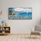 Landscape Wall Art - Blue Ocean Pink Flower Sailboat Mountain Tree Wall Decor Orange Frame Artwork for Wall Large Picture for Living Room Bedroom Home Office Wall Decoration Size 20x40